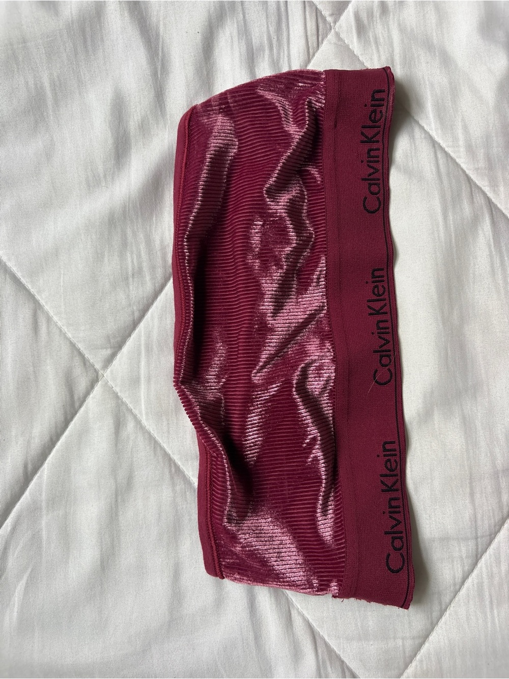 Calvin Klein Velvet Ribbed Bandeau in Deep Wine